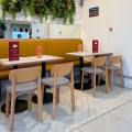 Burrata Joy & Gustavo Lapasta by Garibaldi  | Product Seen:  [Haru Bench - Cushioned Seat/Ricky Metal Leg & Daffie Dining Chair - Upholstered Seat]